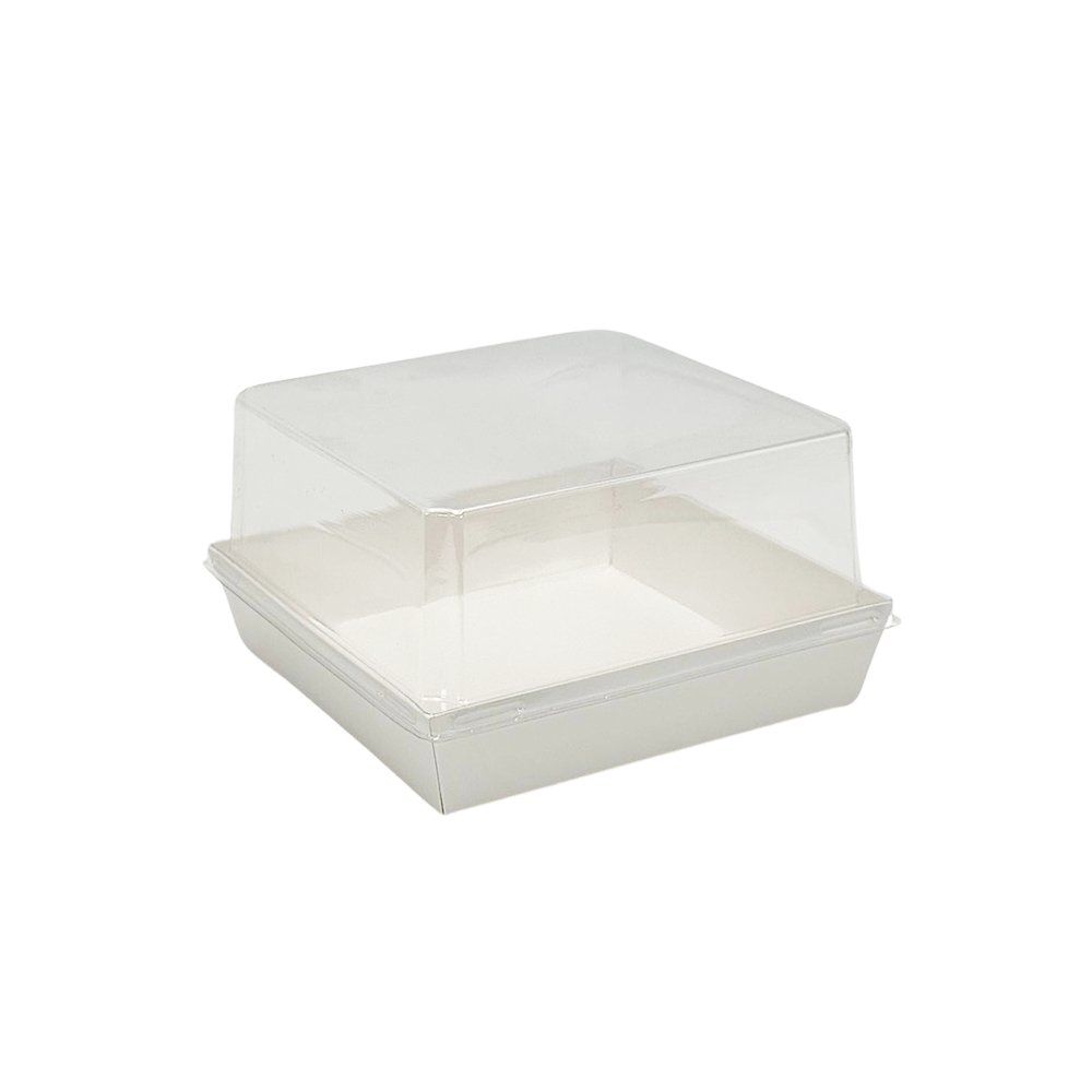 17x17.5cm Square White Paper Tray With Tall Clear Lid - TEM IMPORTS™