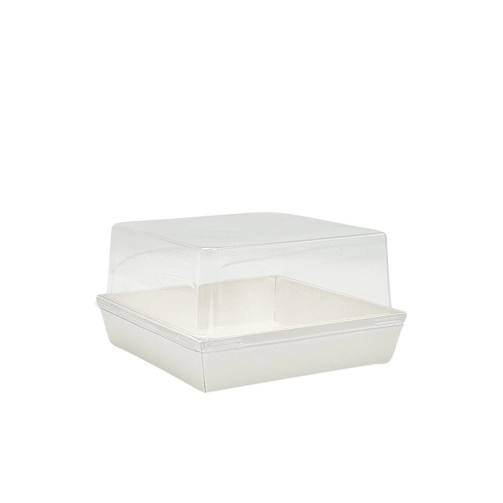 17x17.5cm Square White Paper Tray With Tall Clear Lid - TEM IMPORTS™