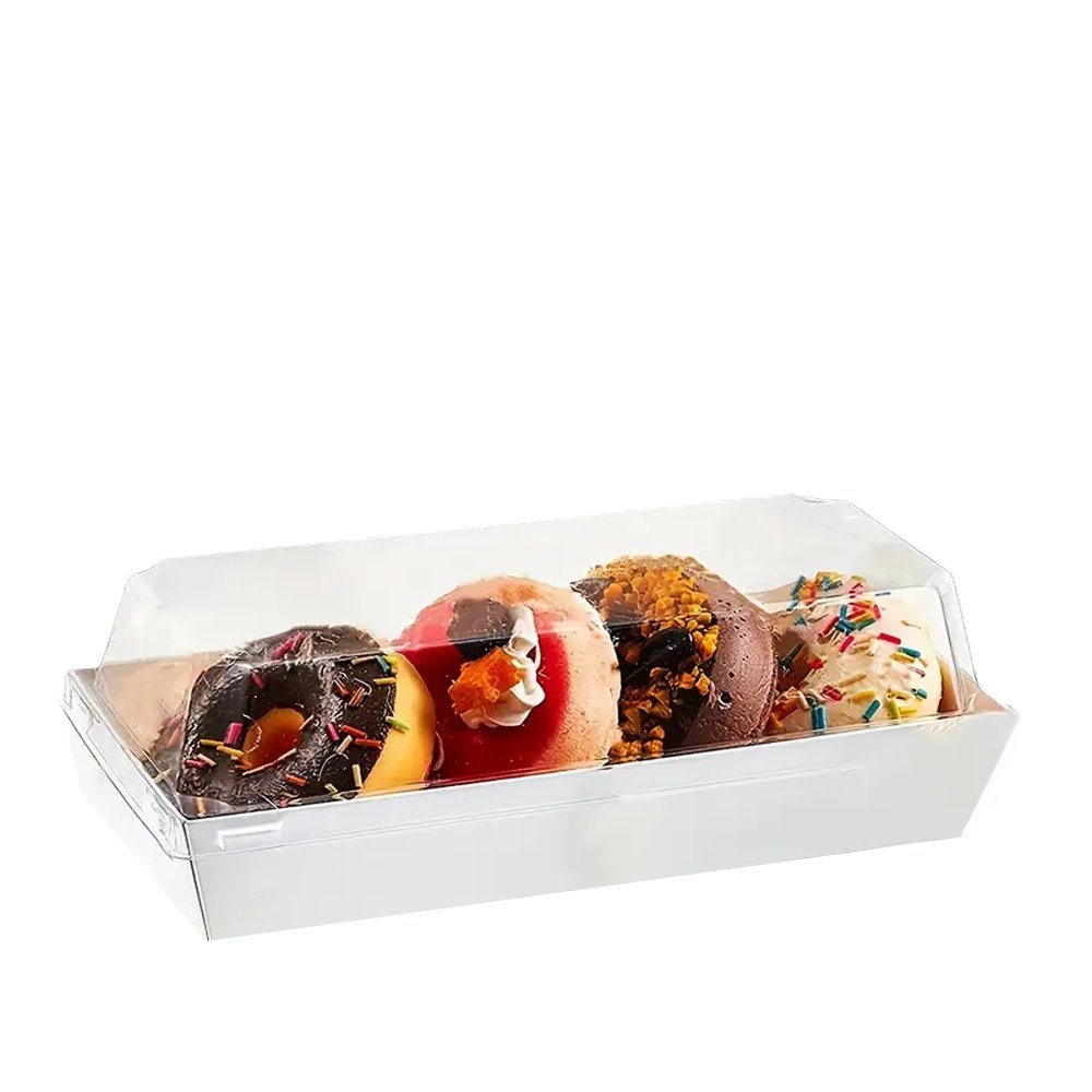 19x8.5cm Rectangular White Paper Tray With Clear Lid - TEM IMPORTS™