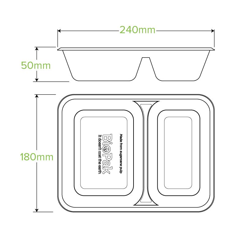 2-Compartment White Plant Fibre Takeaway Base - 500pcs/Ctn - TEM IMPORTS™