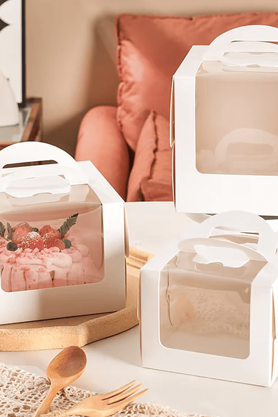 20.5x20.5 Tall White Top Handle Window Cake Box With Tray - H19 - TEM IMPORTS™