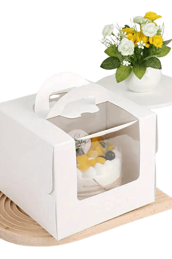 20.5x20.5 Tall White Top Handle Window Cake Box With Tray - H19 - TEM IMPORTS™