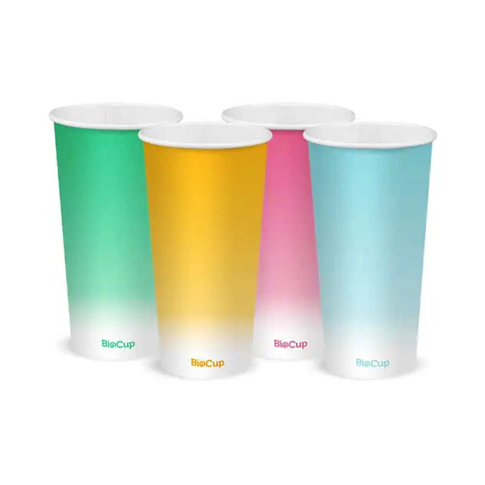 20oz/600mL (90mm) Mixed Colours Cold Paper BioCup - 1000/CTN - TEM IMPORTS™