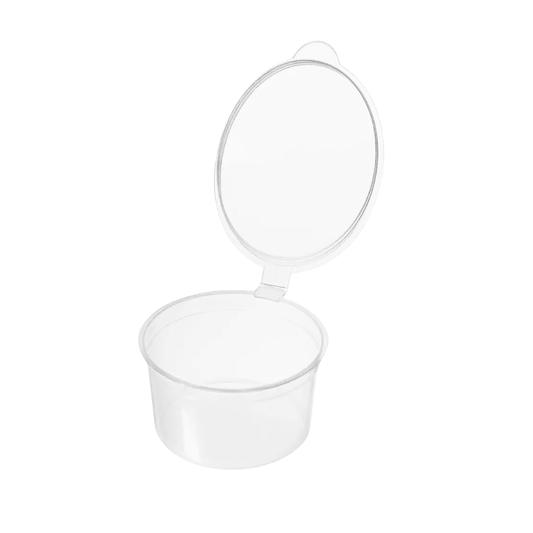 22mL Clear Polypropylene (PP) Sauce Container with Hinged Lid - TEM IMPORTS™