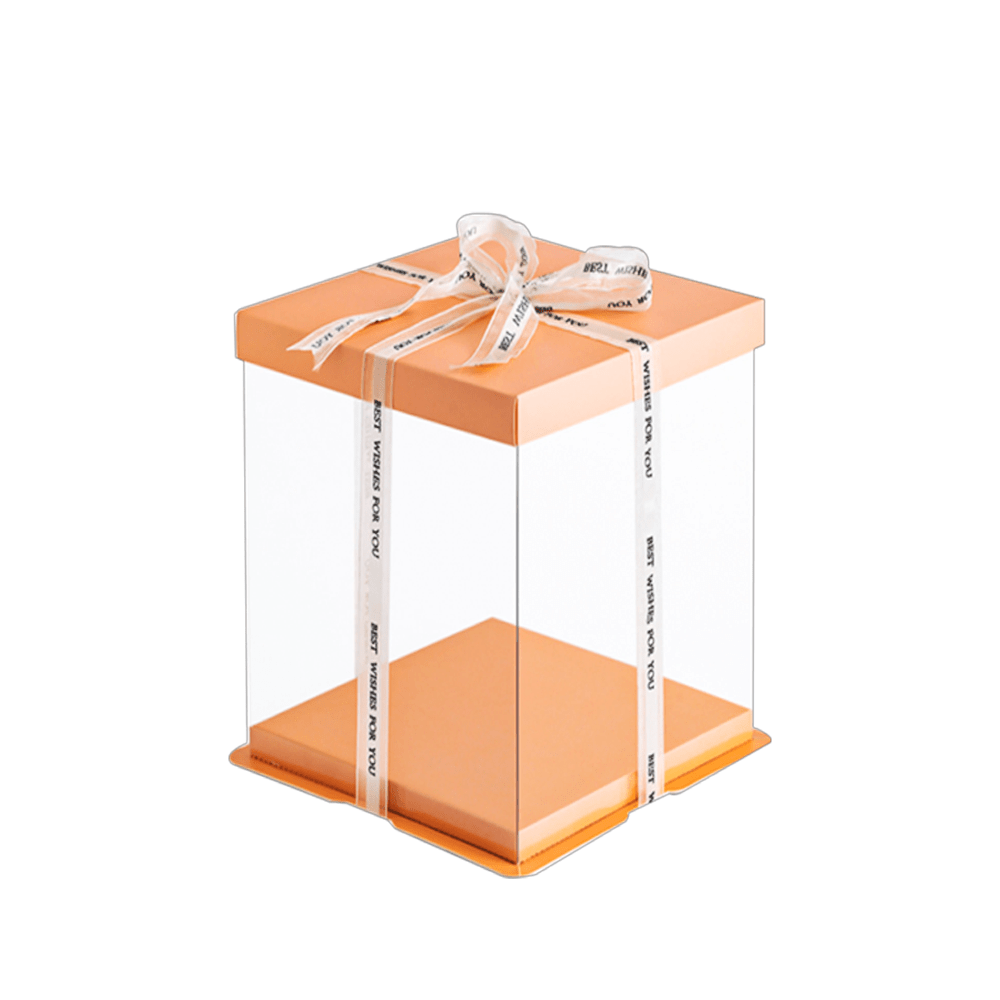 22x22x24 Clear Square Cake Box Peach With Paper Lid - TEM IMPORTS™