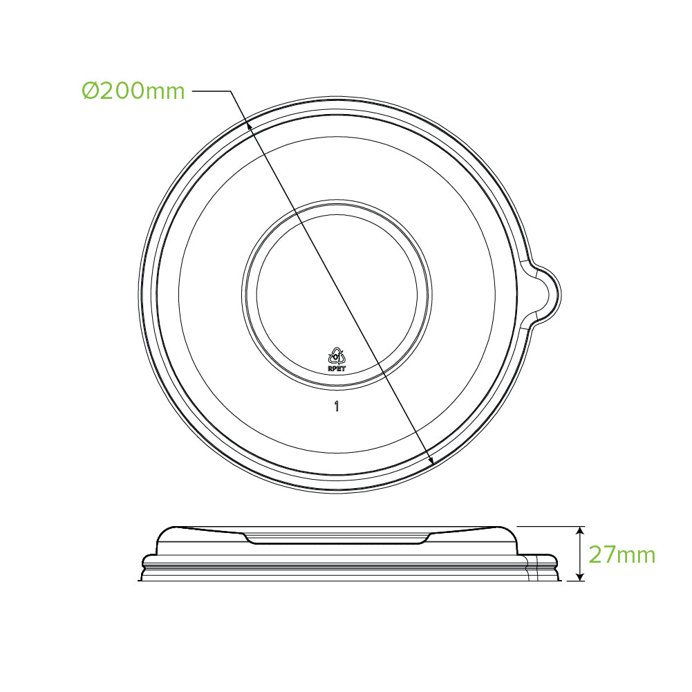 24-48oz/800-1420mL Clear RPET Plant Fibre BioBowl Lid - 400pcs/Ctn - TEM IMPORTS™