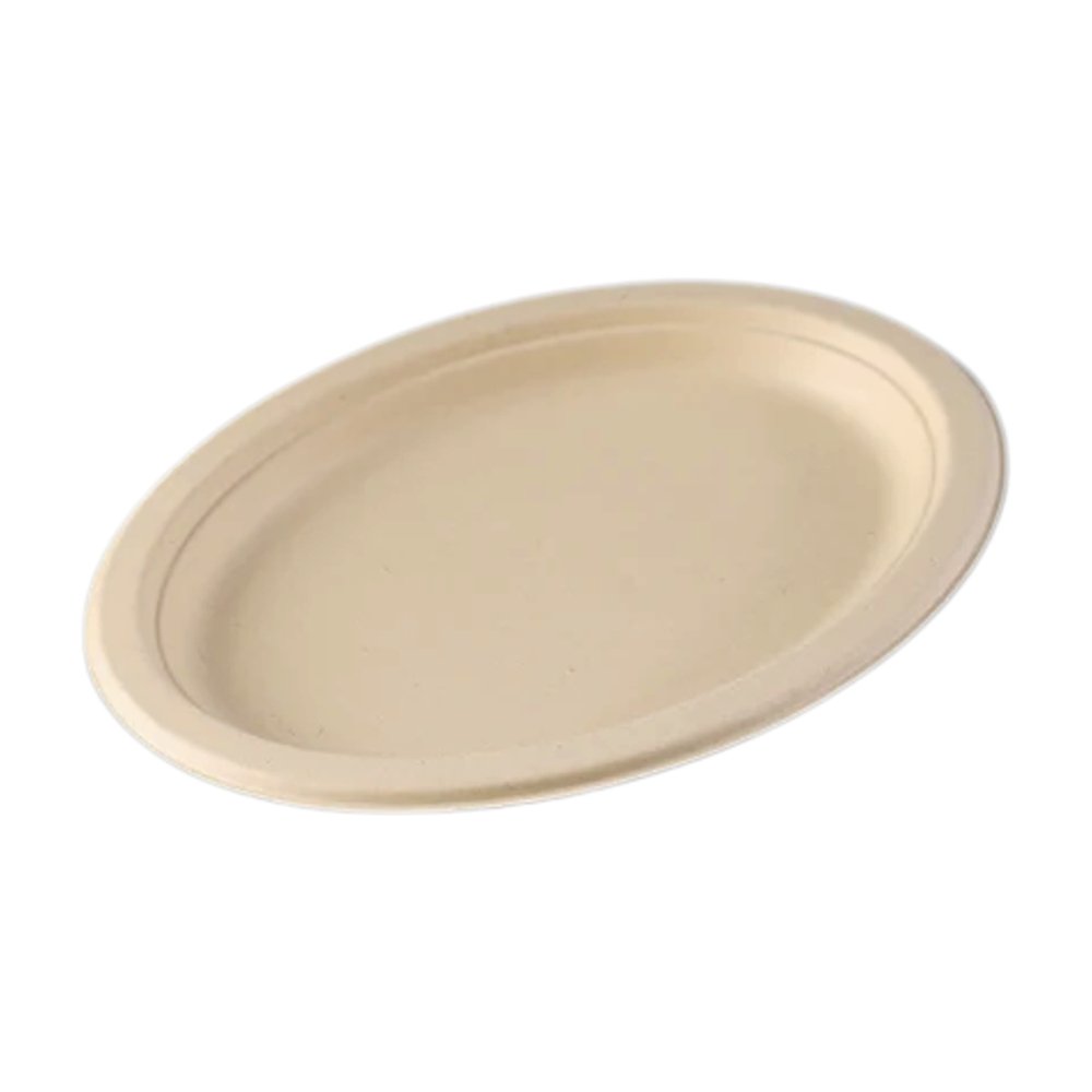 251x318mm Large Natural Oval Sugarcane Plate - TEM IMPORTS™