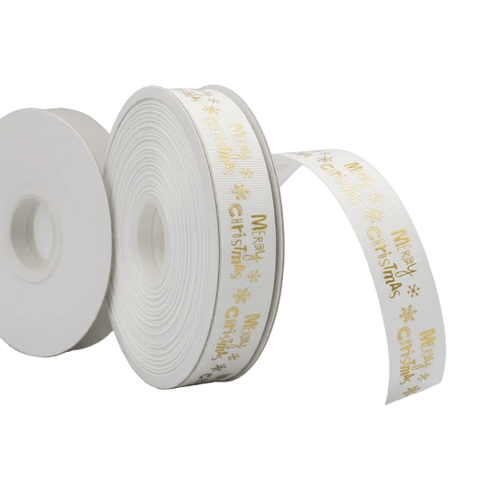 25mm White Grosgrain Christmas Ribbon – Winter Merry Christmas Print - TEM IMPORTS™