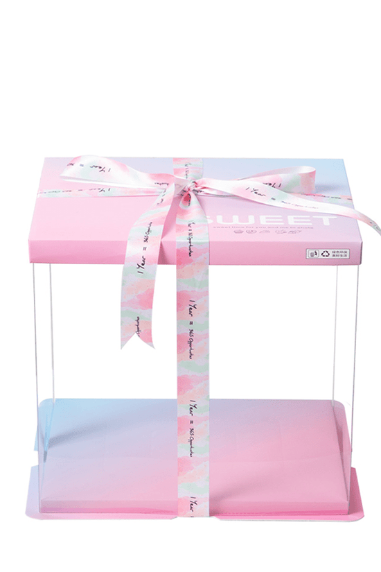 26x26x24 Clear Square Cake Box Gradient Pink With Paper Lid - TEM IMPORTS™