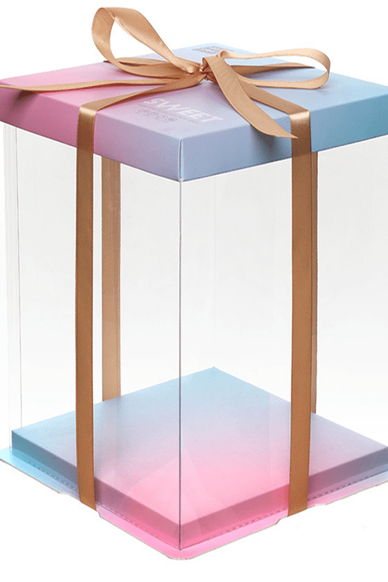 26x26x32 Clear Square Cake Box Gradient Pink With Paper Lid - TEM IMPORTS™