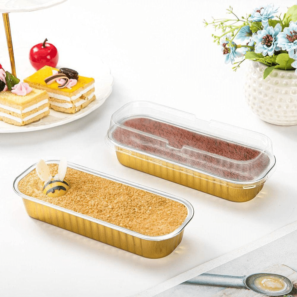 270mL Rectangular Aluminium Foil Loaf Cake Tin – Gold Series - TEM IMPORTS™