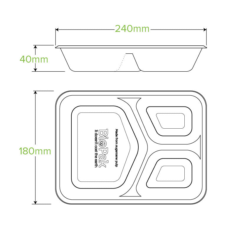 3-Compartment Natural Plant Fibre Takeaway Base - 500pcs/Ctn - TEM IMPORTS™