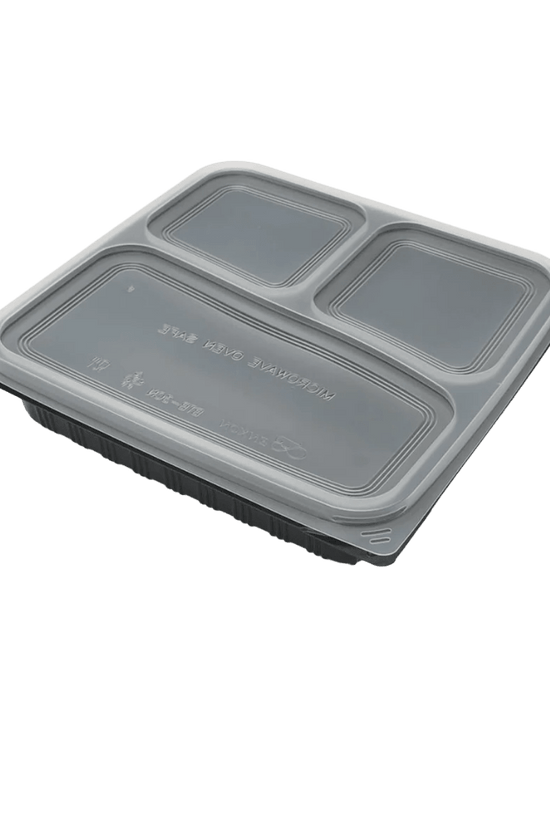 3 Premium Compartment Bento Lunch Box Set Black (Carton of 150) - TEM IMPORTS™