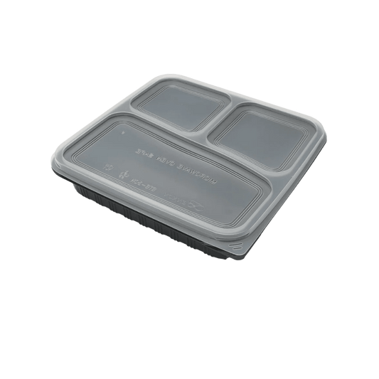 3 Premium Compartment Bento Lunch Box Set Black (Carton of 150) - TEM IMPORTS™