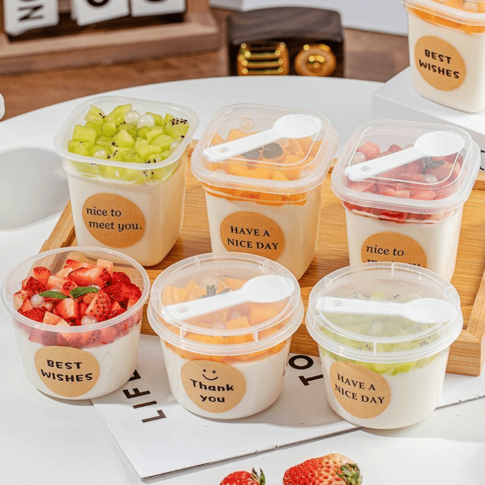 300mL Tall Square Pudding Dessert Reusable PP Cup With Lid - TEM IMPORTS™