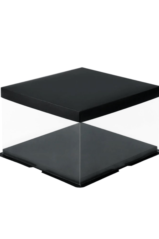 30x30x25 Clear Square Cake Box Black With Paper Lid - TEM IMPORTS™