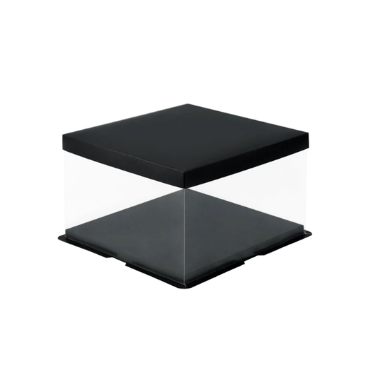 30x30x25 Clear Square Cake Box Black With Paper Lid - TEM IMPORTS™