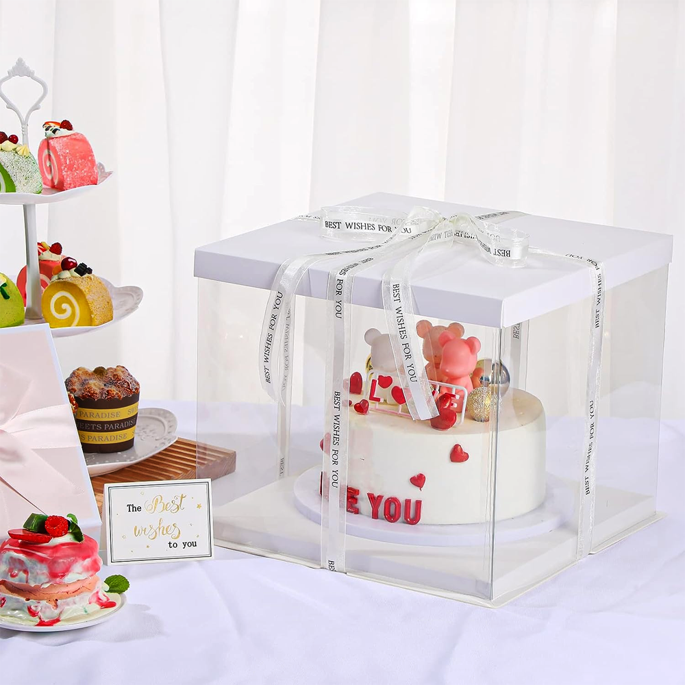 Hộp đựng bánh vuông trong suốt 30x30x25 có nắp giấy