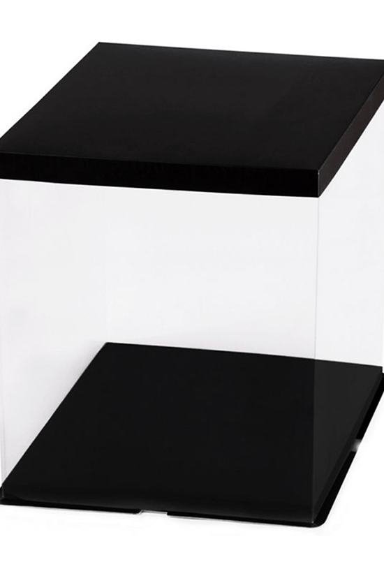 30x30x34 Clear Square Cake Box Black With Paper Lid - TEM IMPORTS™