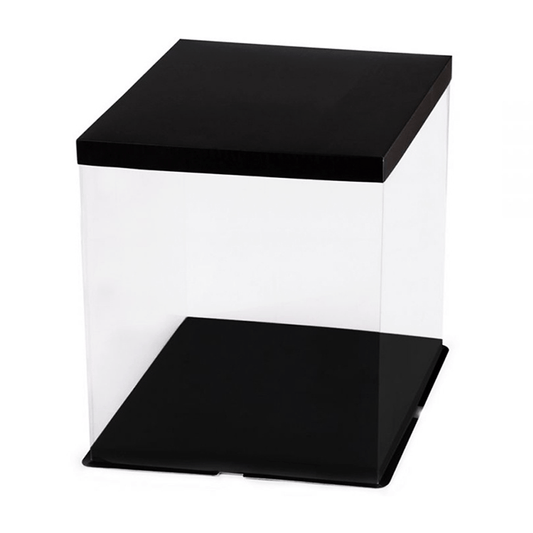 30x30x34 Clear Square Cake Box Black With Paper Lid - TEM IMPORTS™