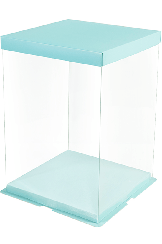 31x31x34 Clear Square Cake Box Green Teal With Paper Lid - TEM IMPORTS™