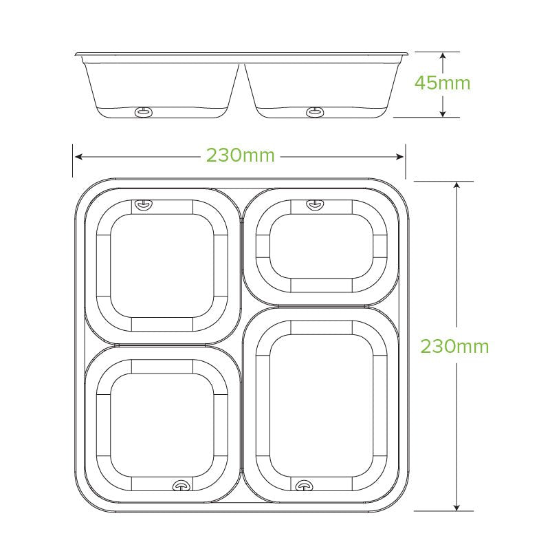 4-Compartment Large Natural Plant Fibre Takeaway Base - 300pcs/Ctn - TEM IMPORTS™