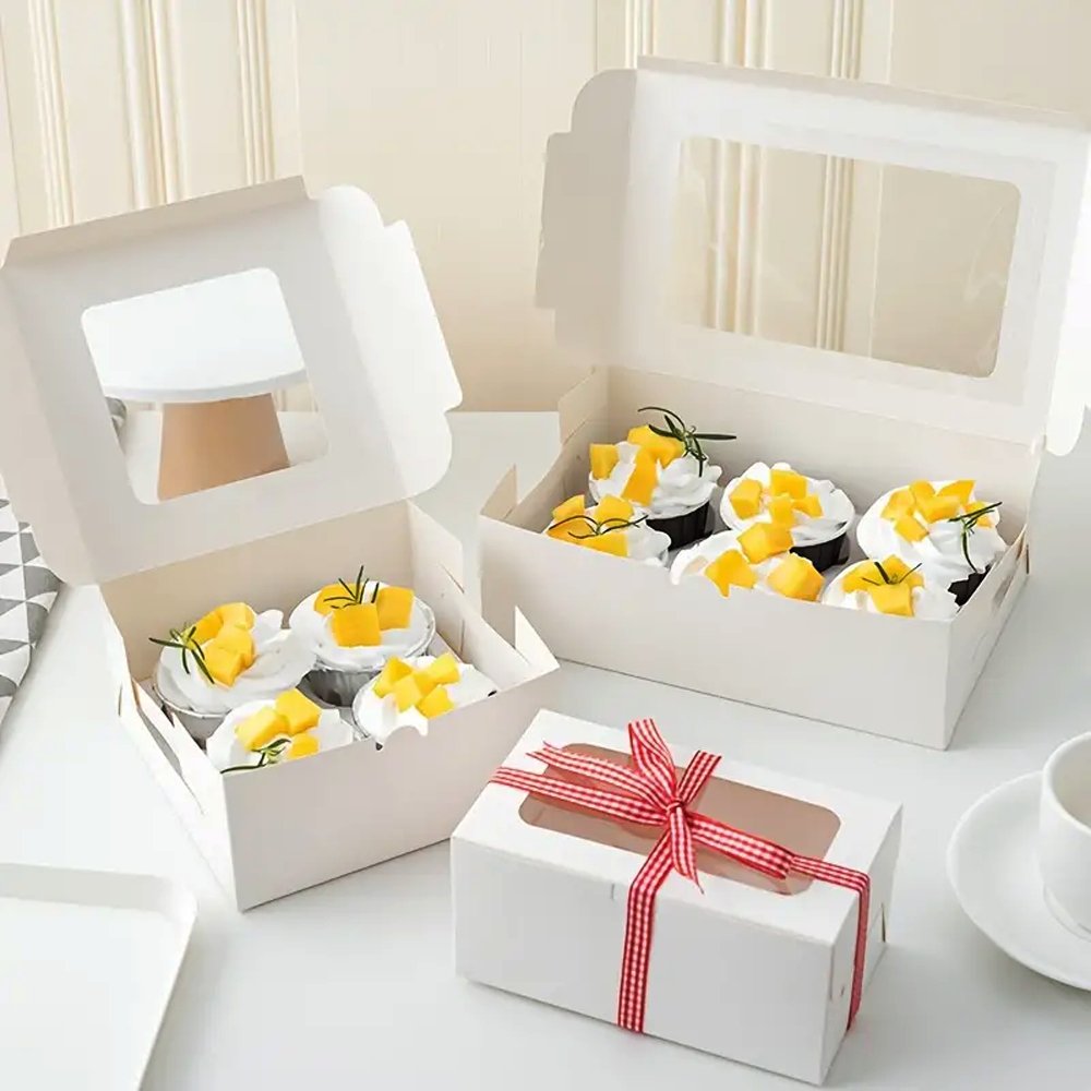 4 Cupcake White Paper Box With Window - TEM IMPORTS™