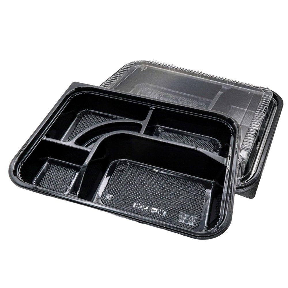 5 Compartment Black Takeaway Container With Clear Lid - TEM IMPORTS™