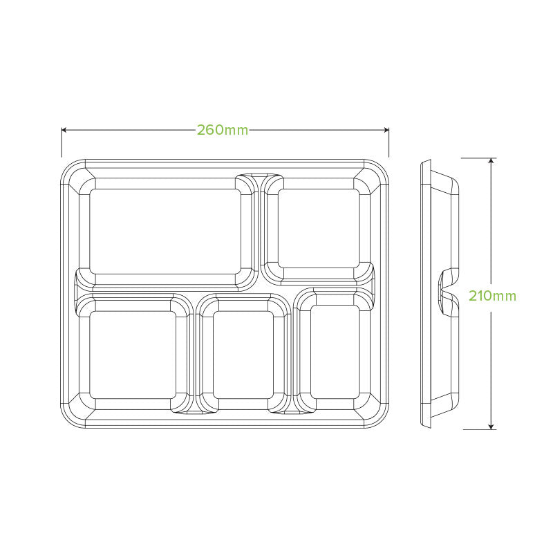 5-Compartment Whtie Plant Fibre Tray - 500pcs/Ctn - TEM IMPORTS™