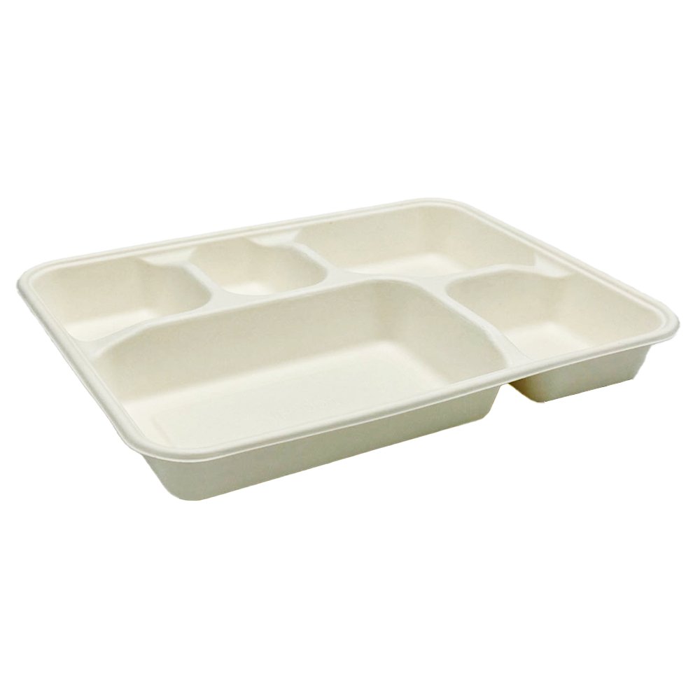 5 Deep Compartment Rectangular Sugarcane Tray - TEM IMPORTS™