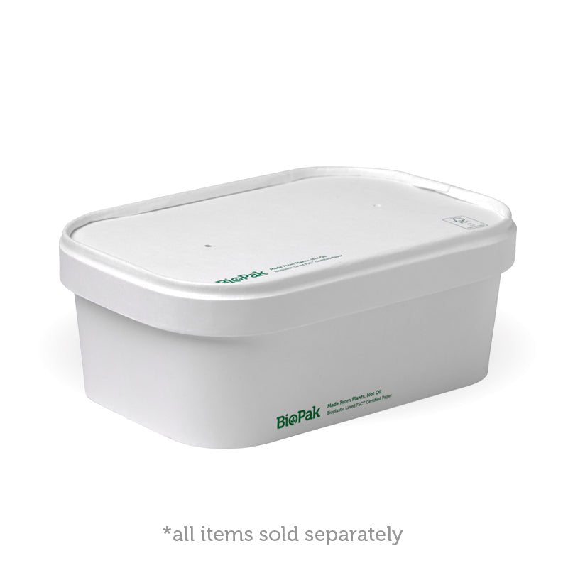 500-1,000mL White Paper BioBoard Takeaway Lid - 300pcs/Ctn - TEM IMPORTS™