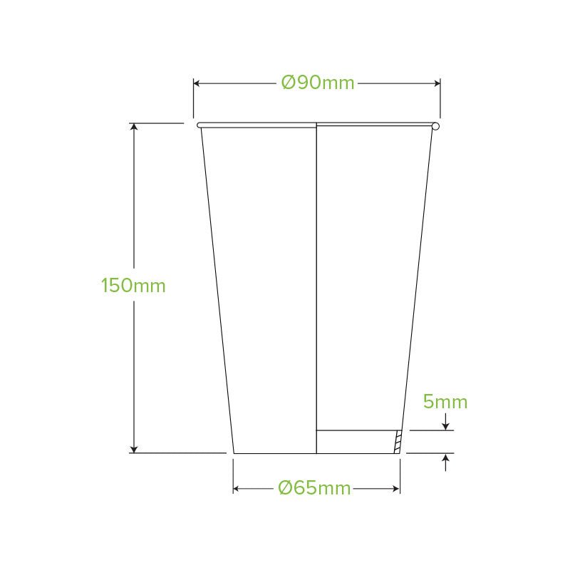 595mL/20oz (90mm) Leaf Single Wall BioCup - 500/CTN - TEM IMPORTS™