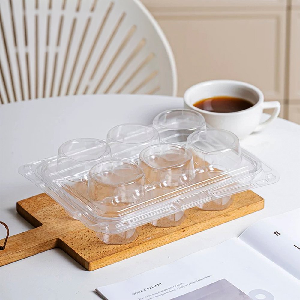 6 CupCake Clear PET Hinged Lid Holder With Handle - TEM IMPORTS™