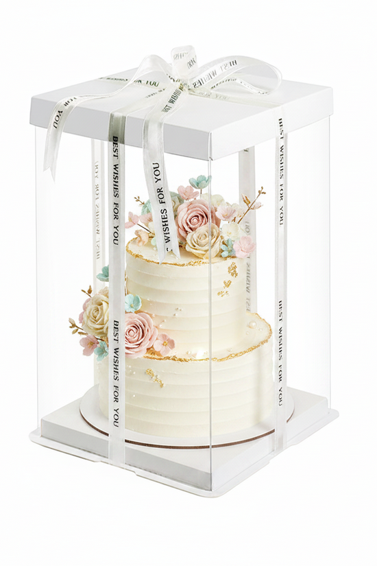 20x20x31 Clear Square Cake Box With Paper Lid - White