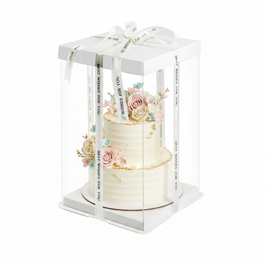 20x20x31 Clear Square Cake Box With Paper Lid - White