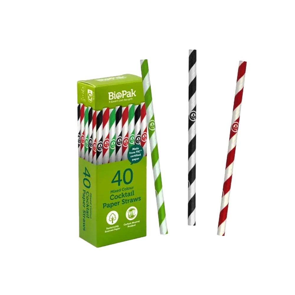 6mm Mixed Colour Cocktail Paper Drinking Straws - 40 Pack - TEM IMPORTS™