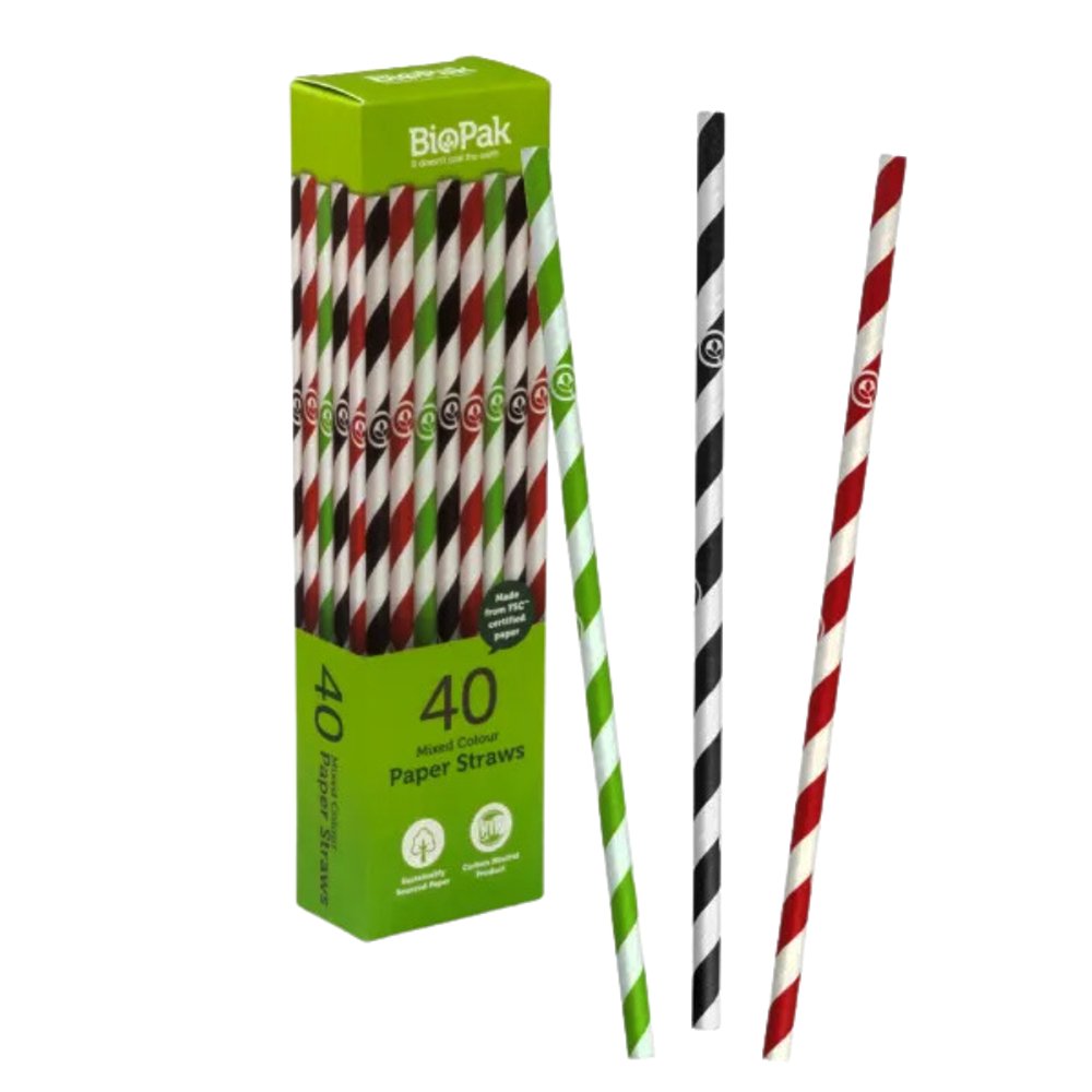 6mm Mixed Colour Regular Paper Drinking Straws - 40 Pack - TEM IMPORTS™