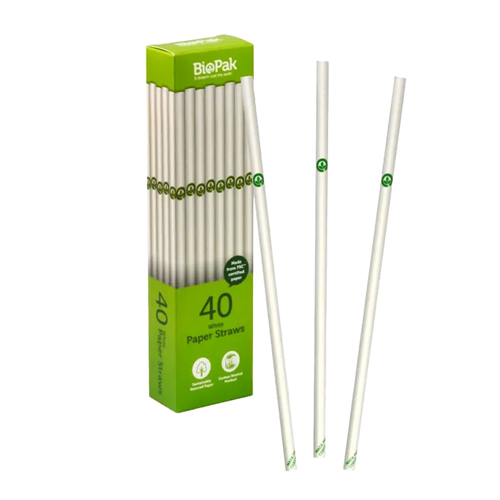 6mm White Regular Paper Drinking Straws - 40 Pack - TEM IMPORTS™