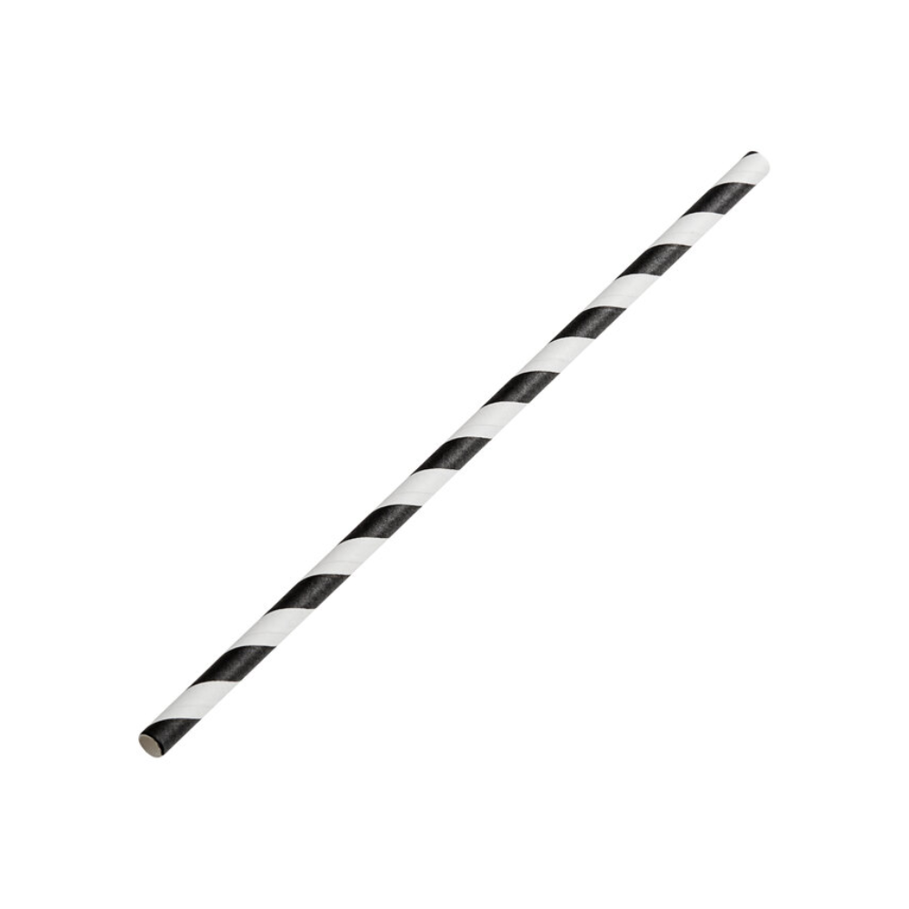 6mm Black Stripe Flat End Cut Paper Straws – Regular Size