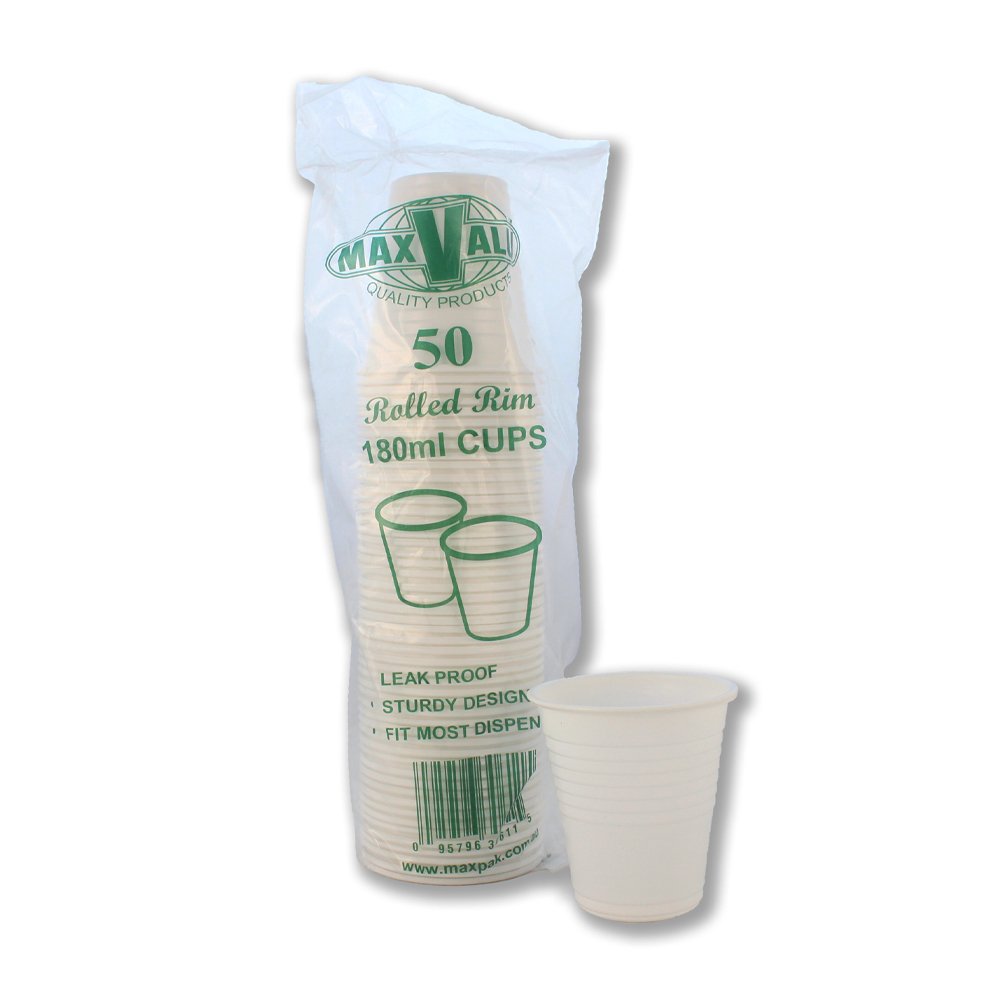 6oz/180mL White Plastic Water Cup - 50 PACK - TEM IMPORTS™