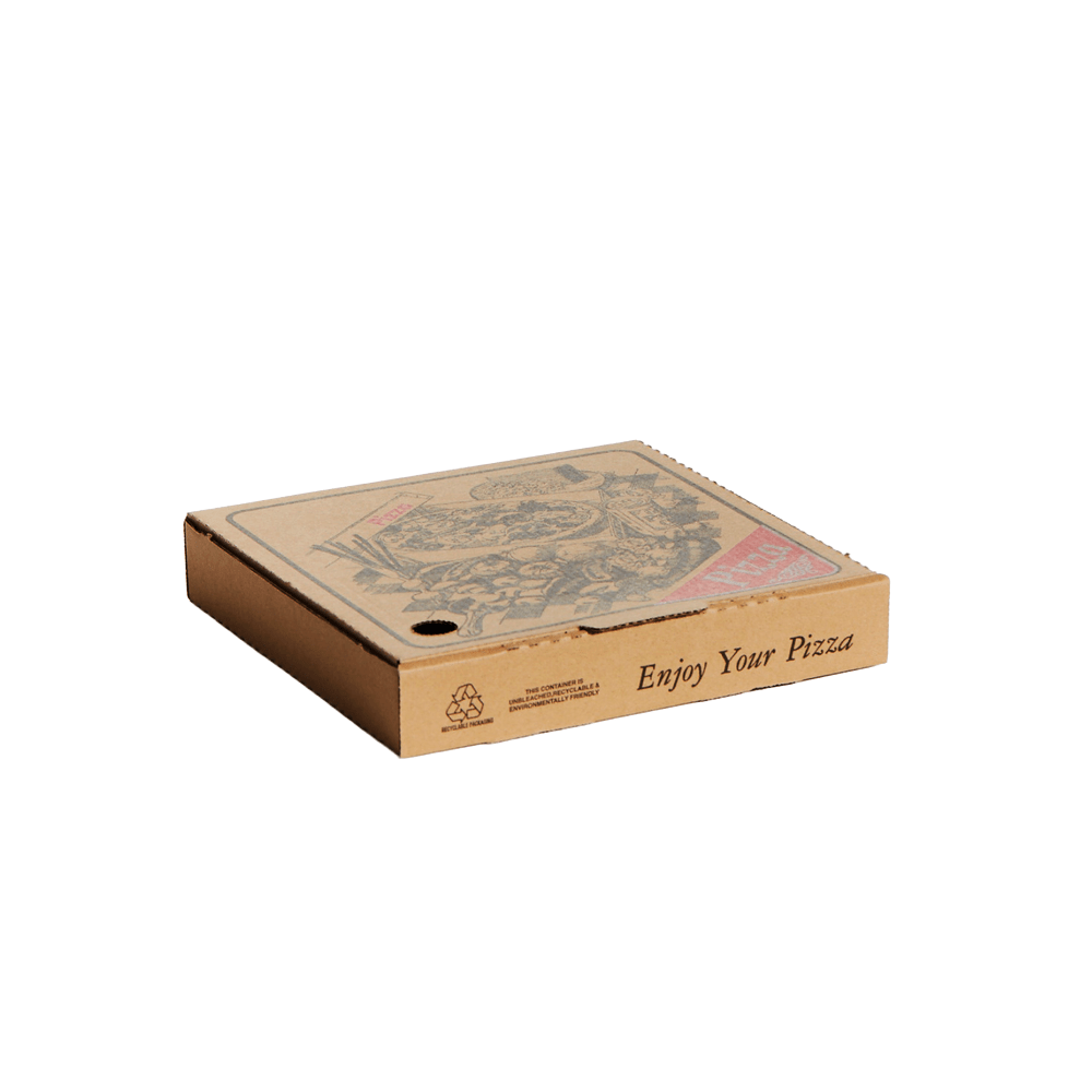 7" Inch Takeaway Kraft Pizza Box Generic Print - 100/CTN - TEM IMPORTS™