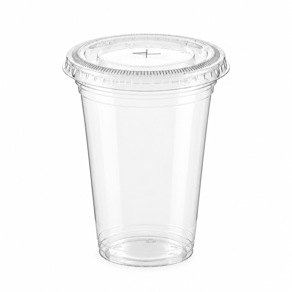 Clear PET 95mm Flat Lid X Slot Hole - Fits PET Cups