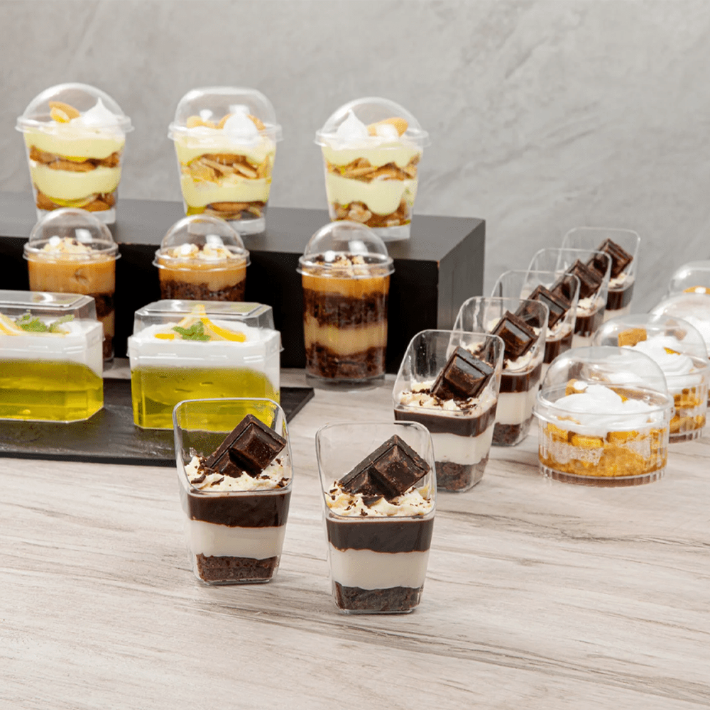80mL Clear Mini Square Slanted Shape Dessert Cup - TEM IMPORTS™