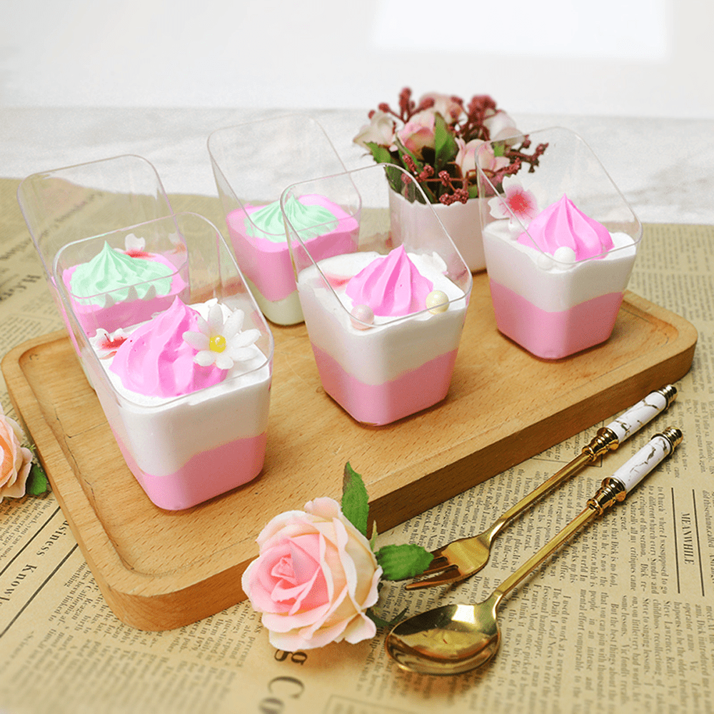 80mL Clear Mini Square Slanted Shape Dessert Cup - TEM IMPORTS™