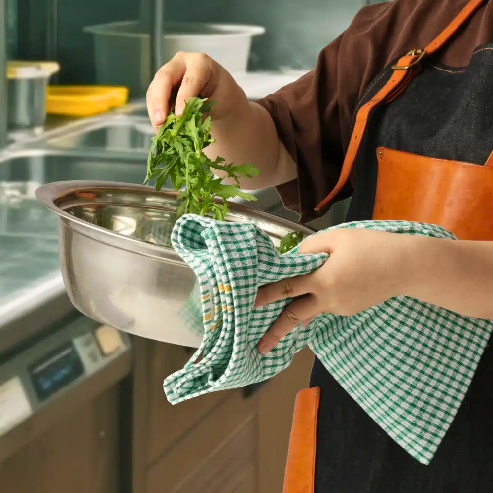 KH Megachef® Checked Teatowel 50cmx70cm - Green (Pack of 12)