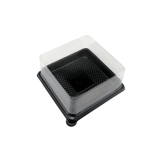 90 x 90mm Black Square Dessert Base with Clear Lid - TEM IMPORTS™