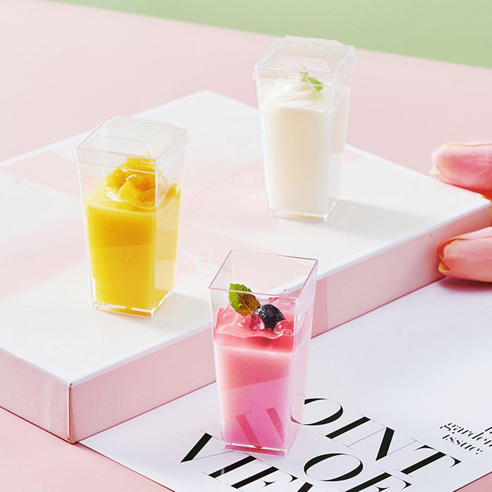90mL Clear Mini Tall Square Cube Dessert Cup Base - TEM IMPORTS™