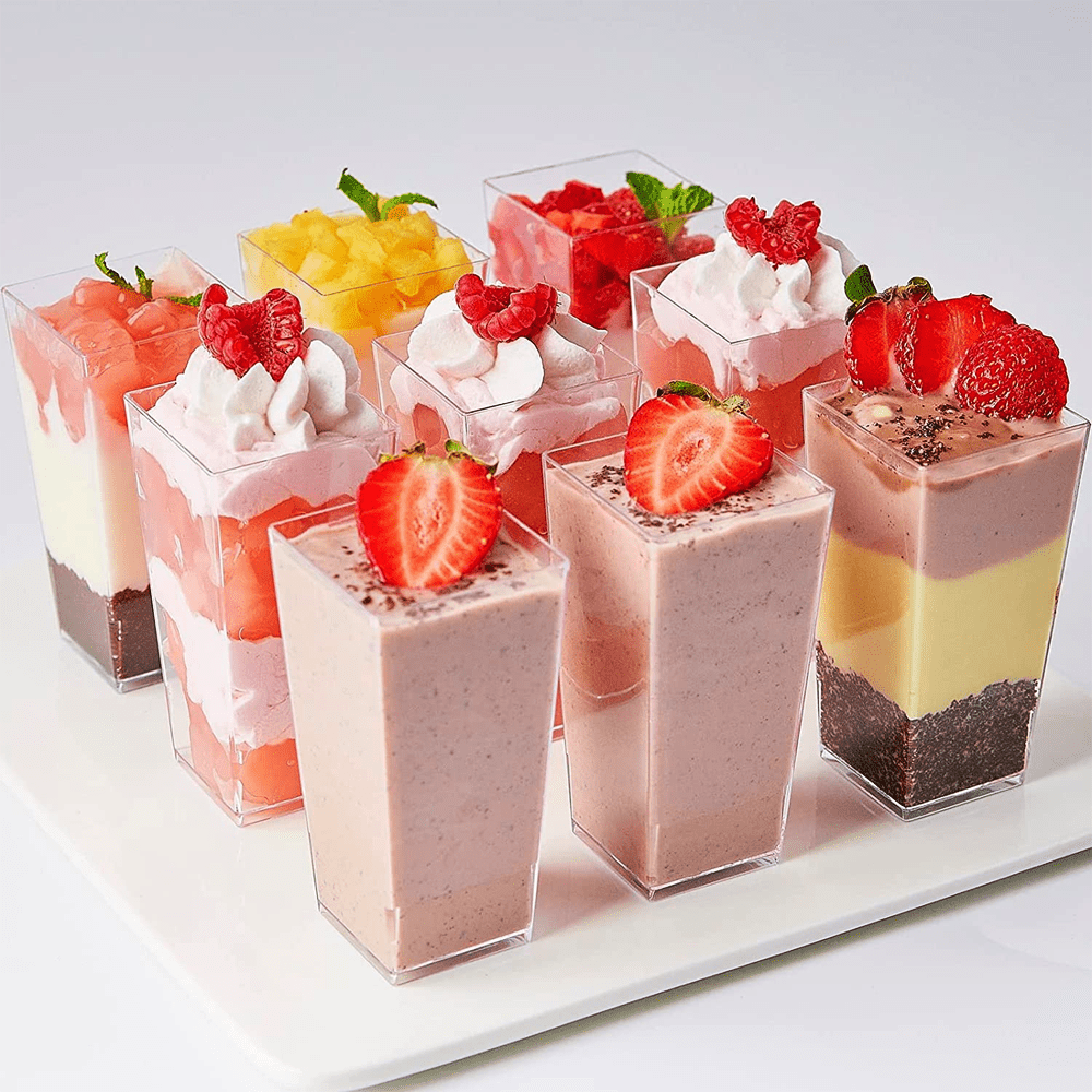 90mL Clear Mini Tall Square Cube Dessert Cup Base - TEM IMPORTS™