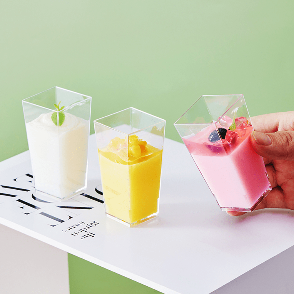 90mL Clear Mini Tall Square Cube Dessert Cup Base - TEM IMPORTS™