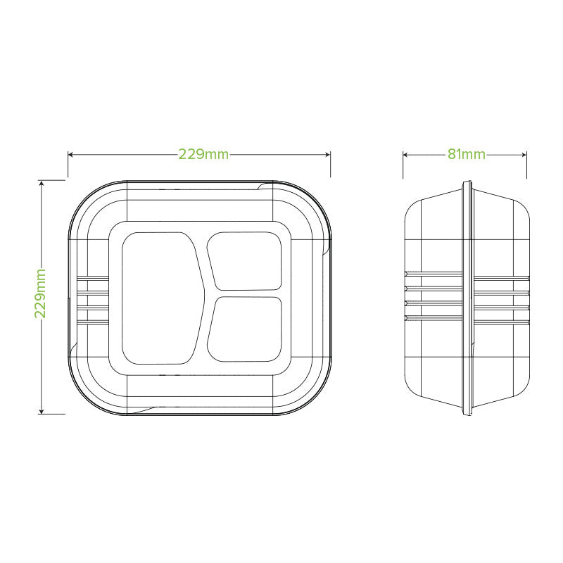 9x9x3" 3 Compartment White Plant Fibre Clamshell - 200pcs/Ctn - TEM IMPORTS™